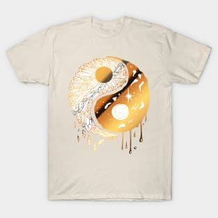 White Gold Yin Yang Crystals and The Night Sky T-Shirt